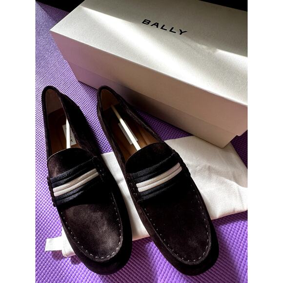 $678 Bally Loafers Men Size US 10 NEW in Brown Suede Kansan Ebano 21 Calf Suede - Picture 1 of 8